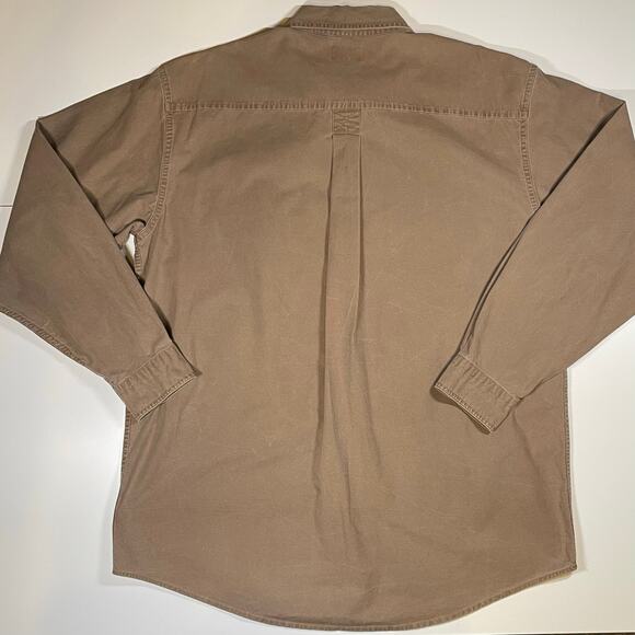 LL Bean Sz L Tall Heavyweight Cotton Work Shirt Tan Chore Overshirt Button Front - Picture 6 of 8